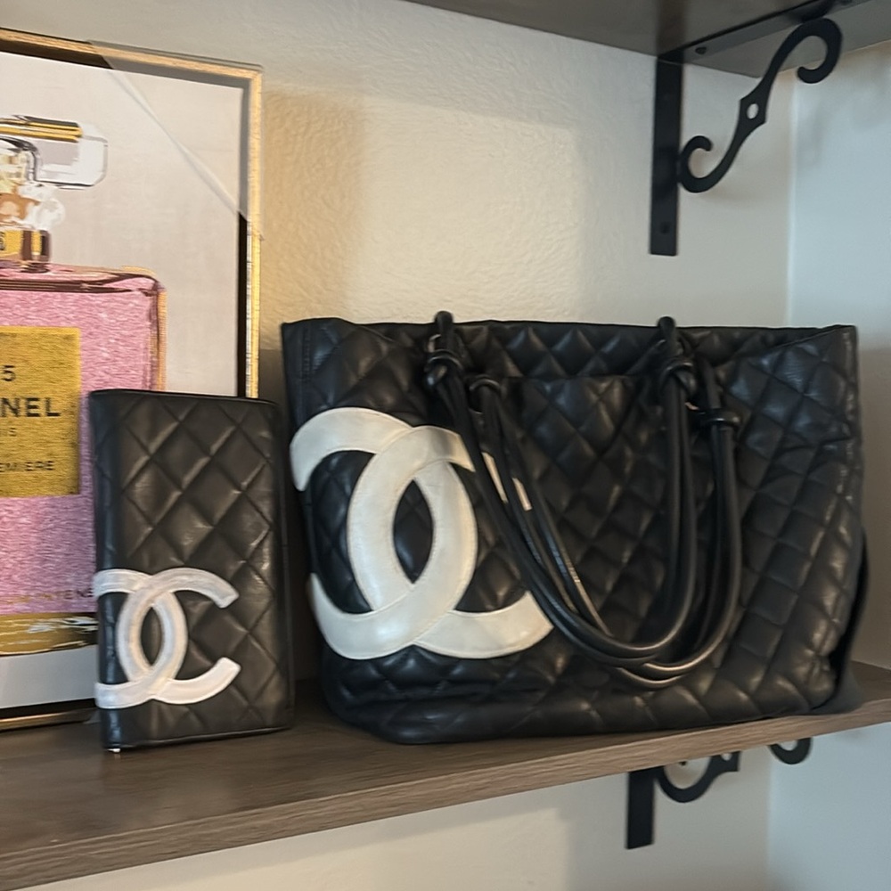 2fer🖤💖CHANEL ⭐️Black Quilted Lambskin Cambon Tote Bag & matching wallet SET